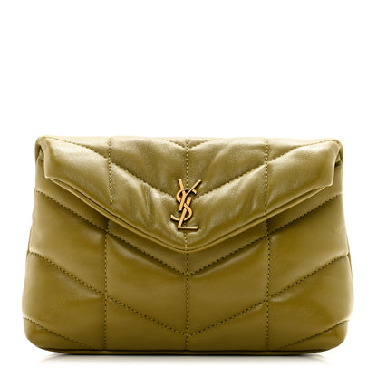 Saint Laurent Lambskin Monogram Loulou Puffer Pouch Clutch Olive 1 of 8