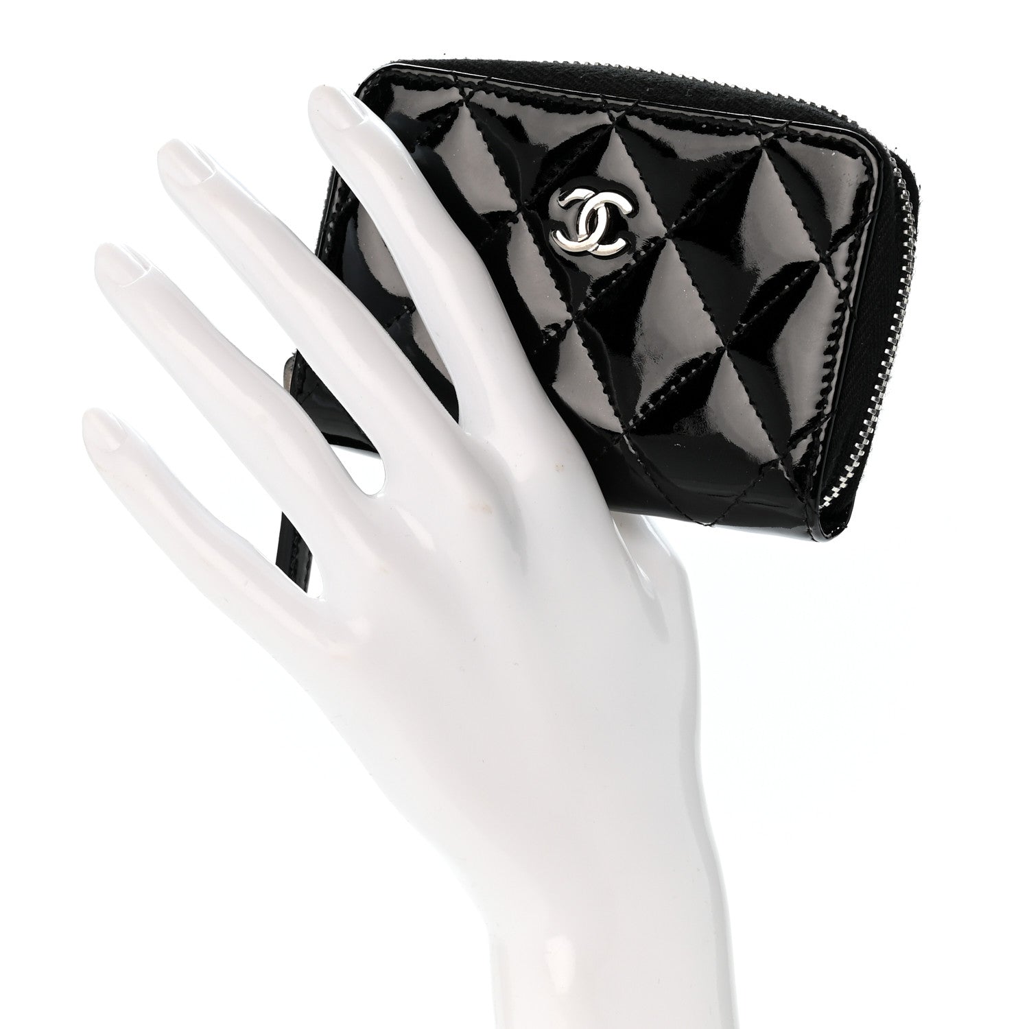 Chanel Patent Calfskin Quilted Zip Coin Purse Black 2 of 10