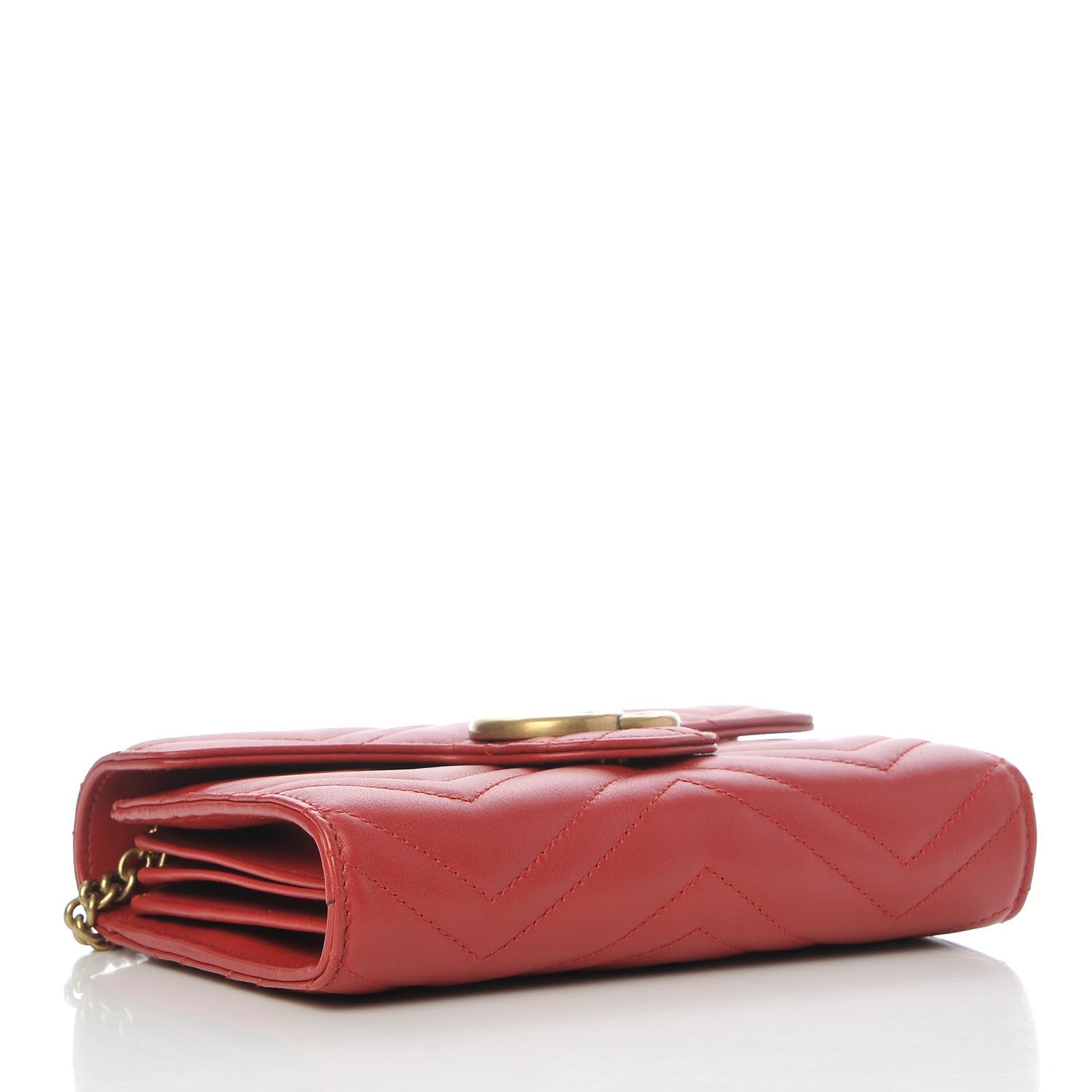 Gucci Calfskin Matelasse GG Marmont Chain Wallet Hibiscus Red 4 of 8