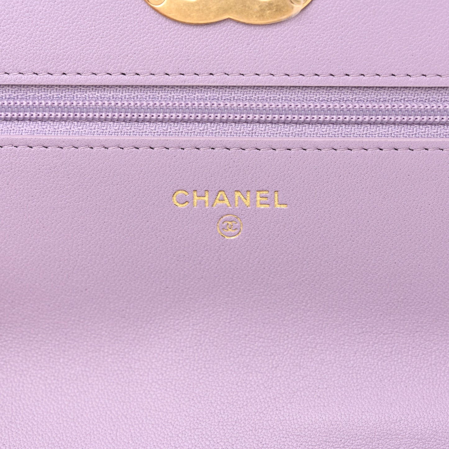 Lambskin Quilted Chanel 19 Wallet On Chain WOC Light Purple