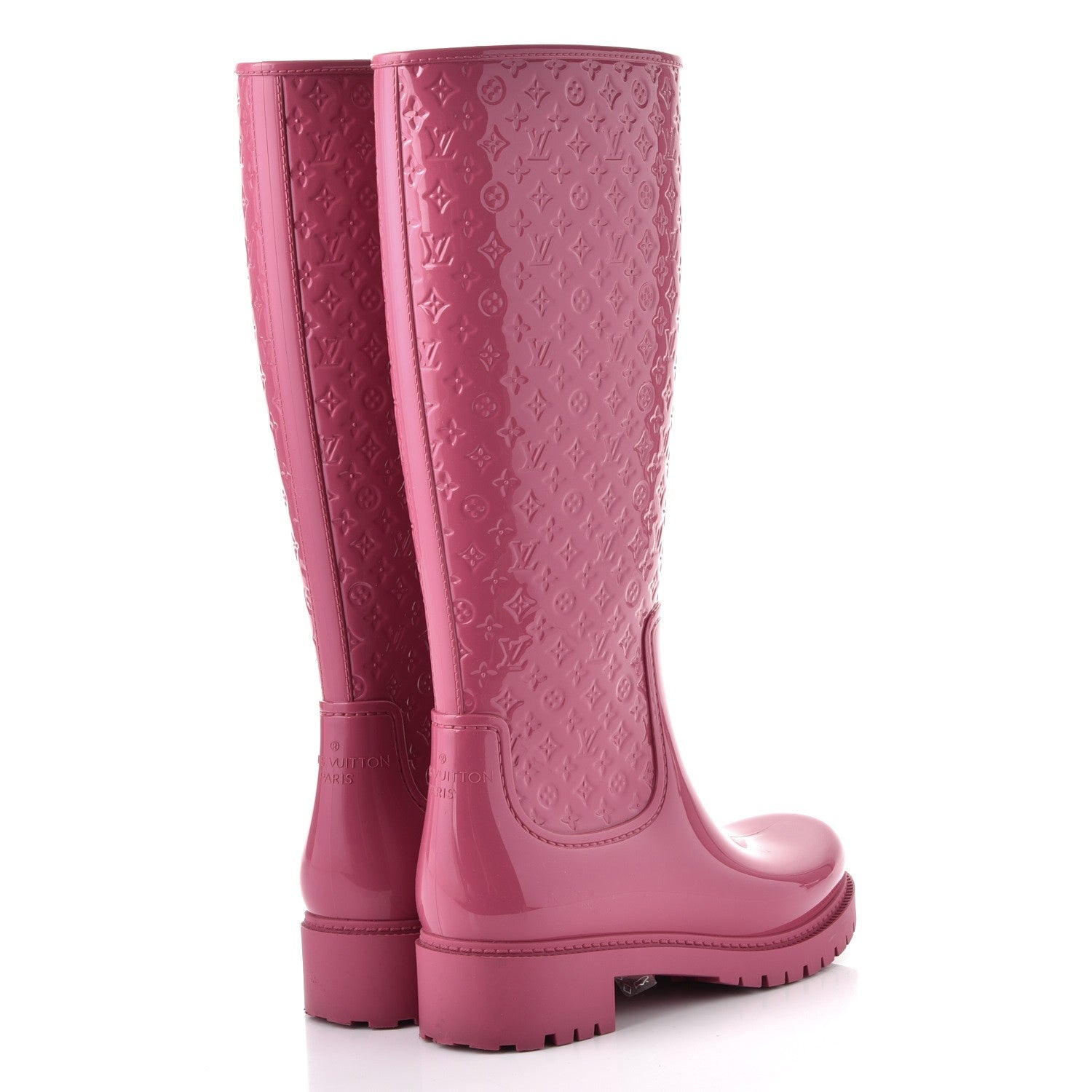 Louis Vuitton Rubber Embossed Monogram Splash Rain Boots 36 Pink