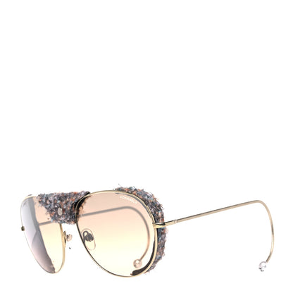 Chanel Tweed CC Pearl Sunglasses Gold Multicolor 1 of 9