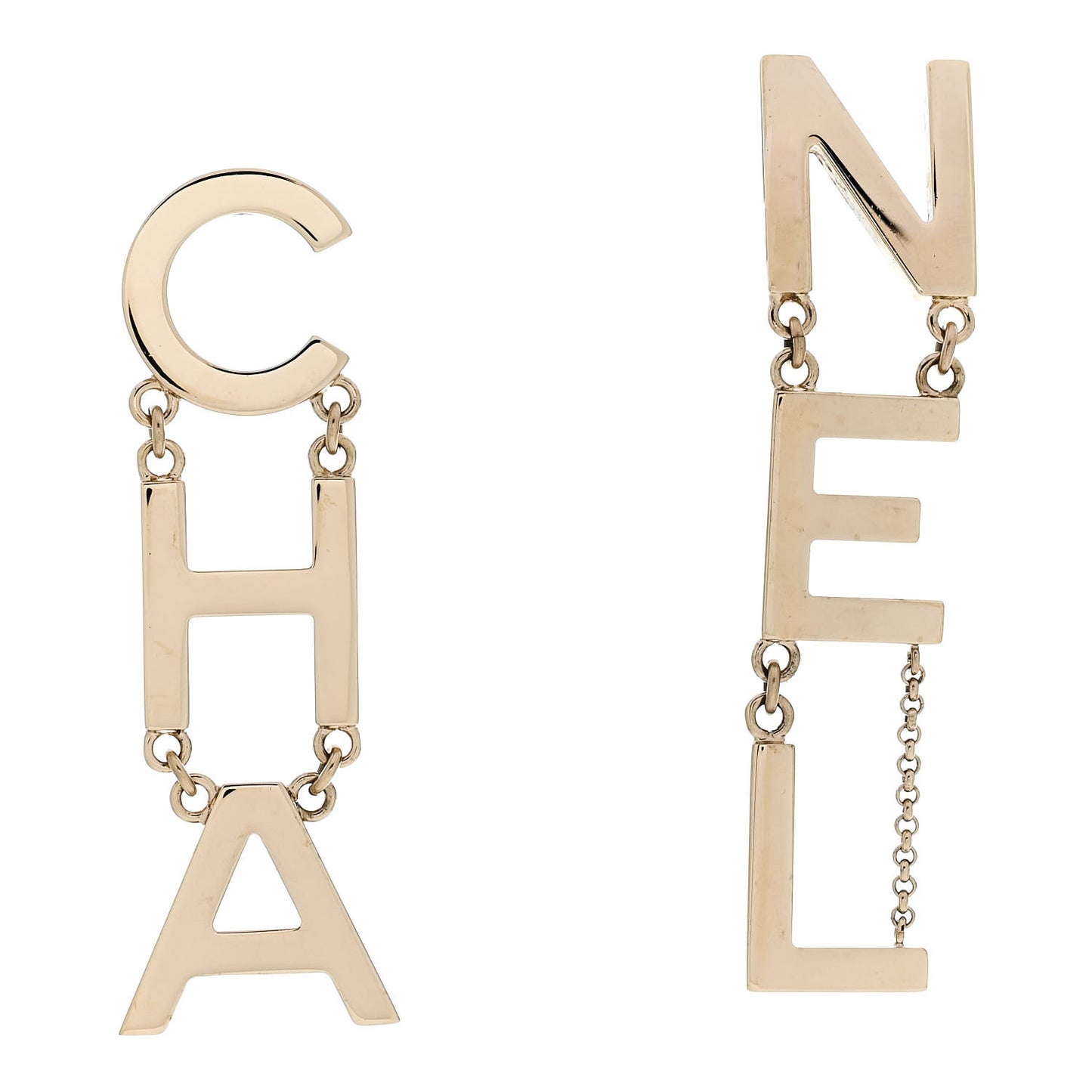 Metal Cha-Nel Logo Drop Earrings Gold