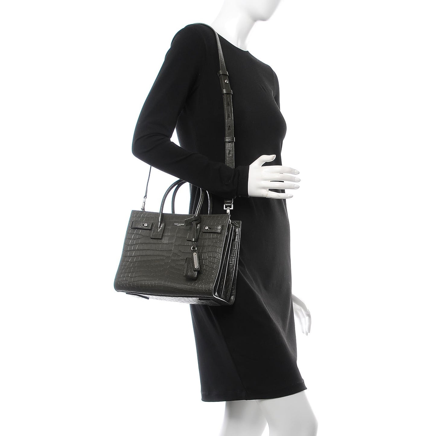 Calfskin Crocodile Embossed Baby Supple Sac De Jour Dark Leaf