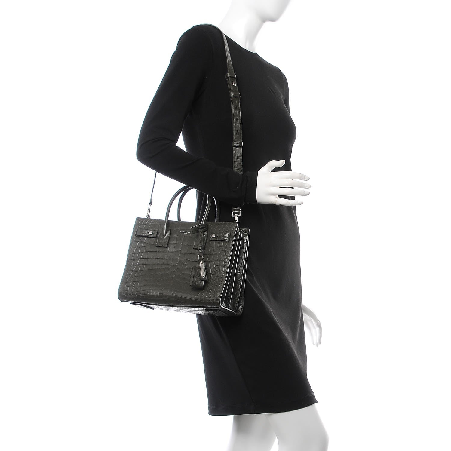 Saint Laurent Calfskin Crocodile Embossed Baby Supple Sac De Jour Dark Leaf 2 of 7