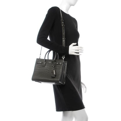 Saint Laurent Calfskin Crocodile Embossed Baby Supple Sac De Jour Dark Leaf 2 of 7