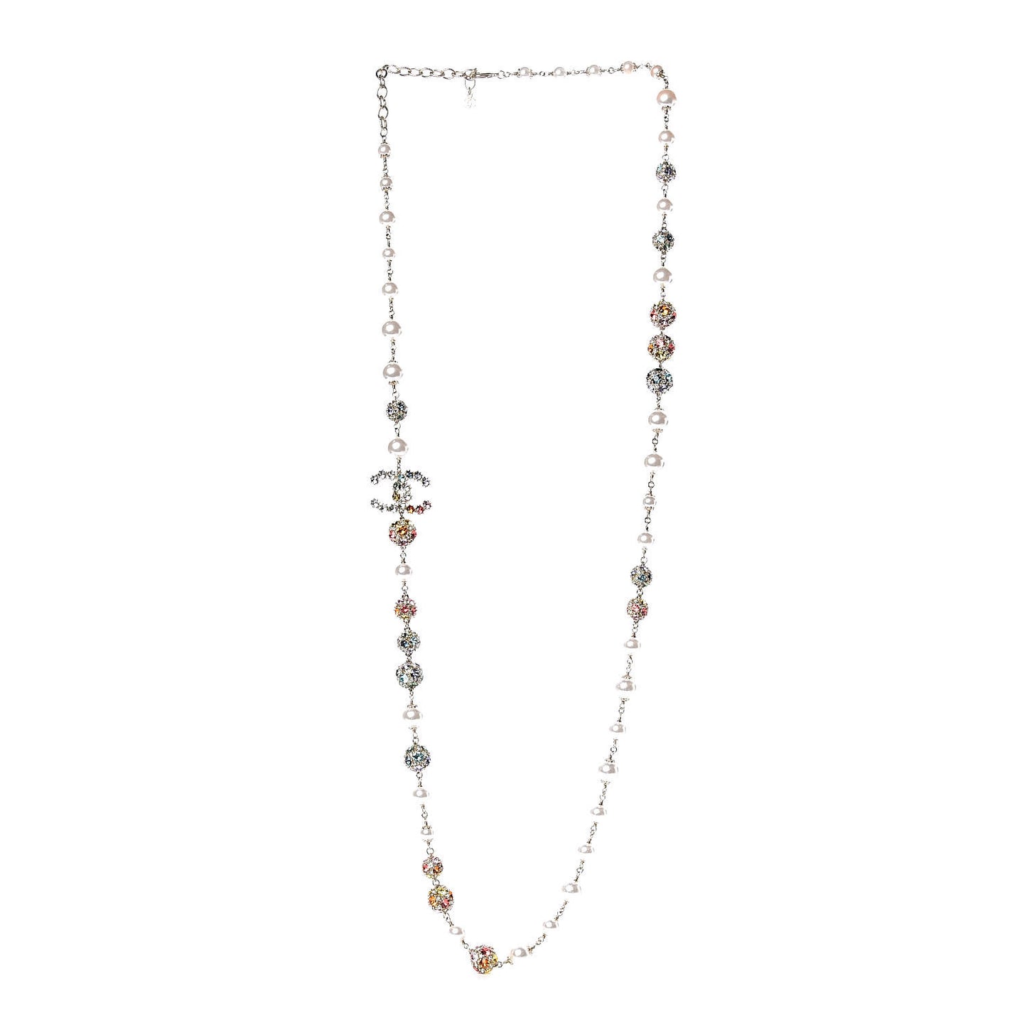 Pearl Crystal CC Long Strand Necklace Gold Multicolor