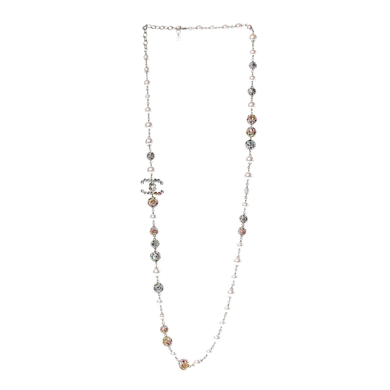 Chanel Pearl Crystal CC Long Strand Necklace Gold Multicolor 3 of 5