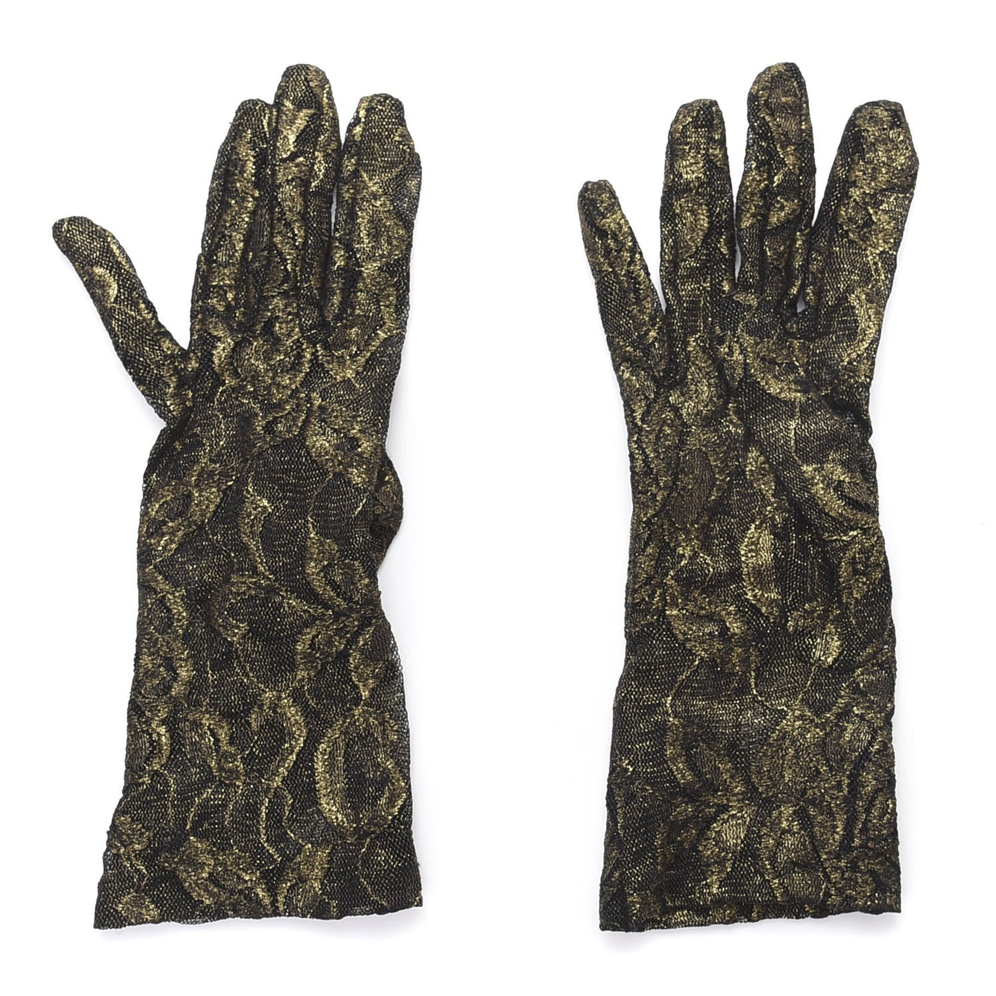 Embroidered Tulle Sheer Gloves 8 L Black Gold