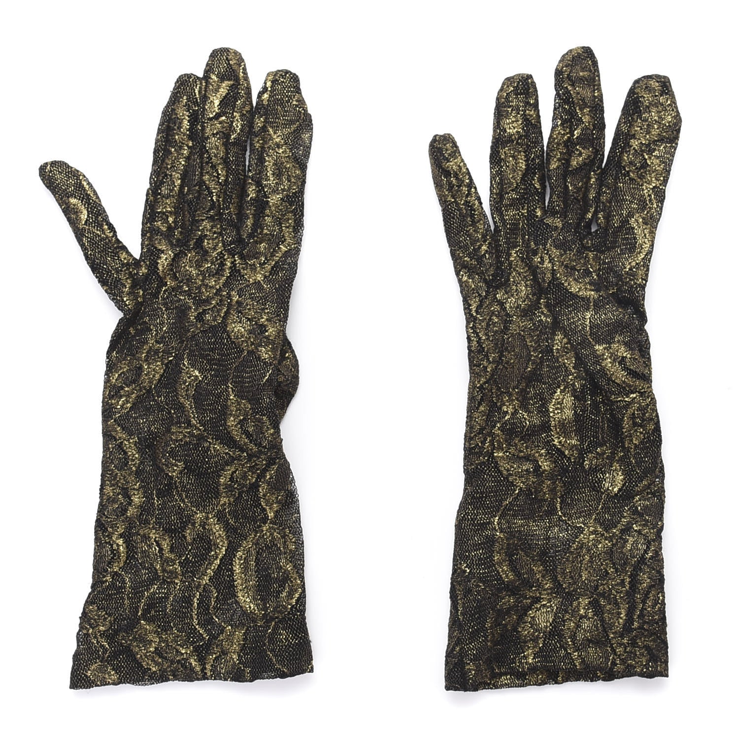 Gucci Embroidered Tulle Sheer Gloves 8 L Black Gold 1 of 4