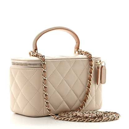 Chanel Lambskin Quilted Small Top Handle Vanity Case With Chain Ecru Dark Beige 3 of 11