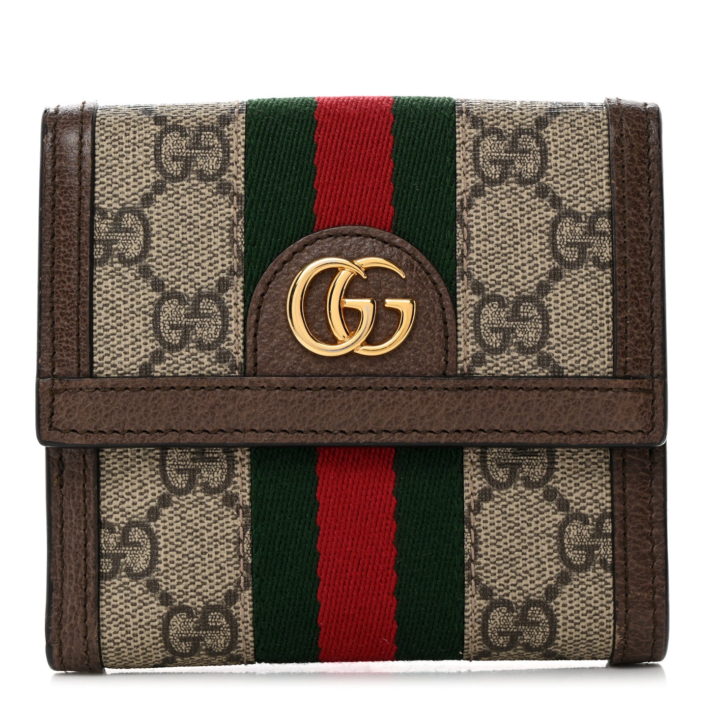 GG Supreme Monogram Web Ophidia French Flap Wallet Beige New Acero