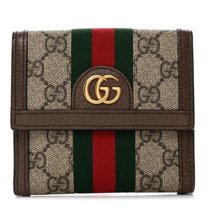 Gucci GG Supreme Monogram Web Ophidia French Flap Wallet Beige New Acero 1 of 11