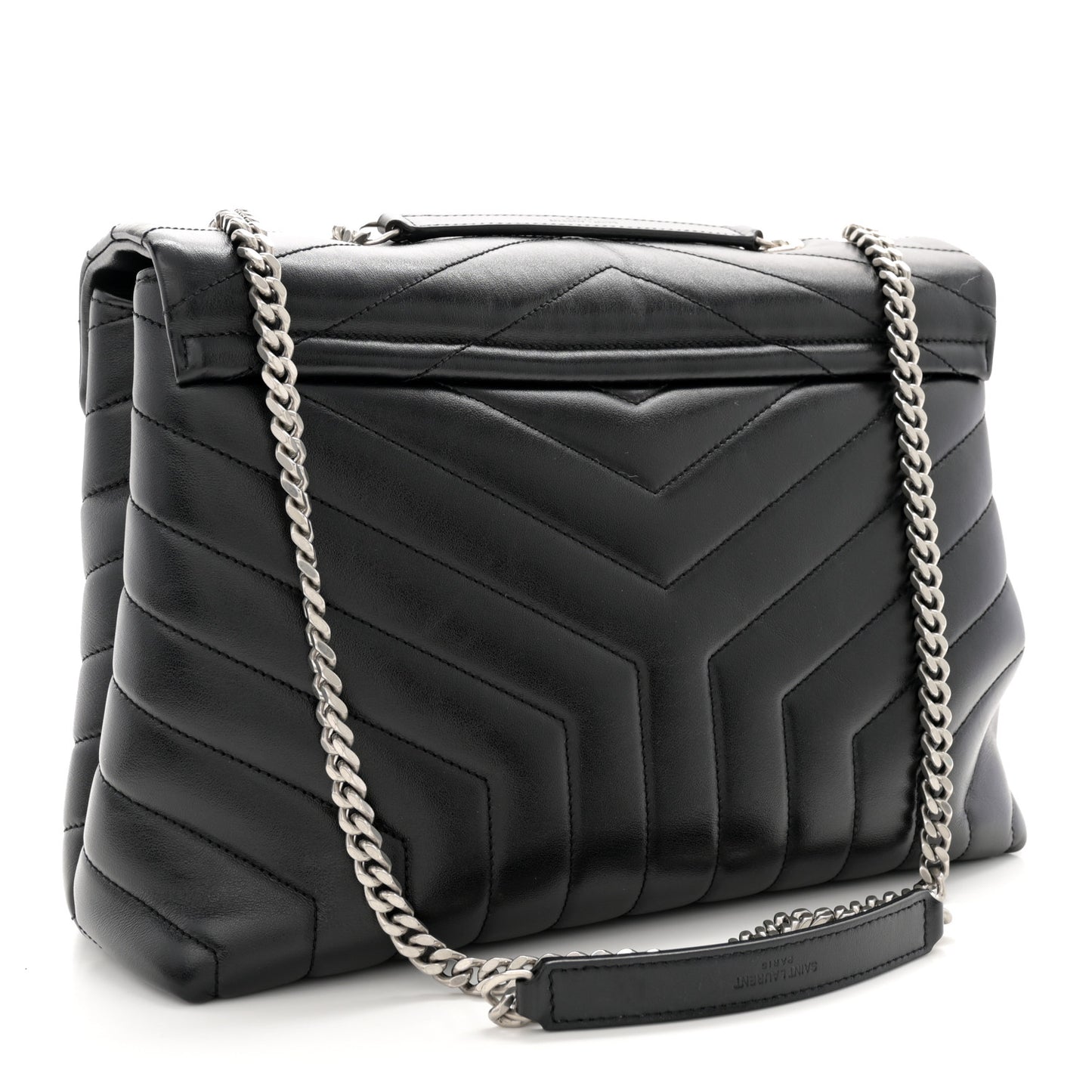 Calfskin Y Quilted Monogram Medium Loulou Chain Satchel Black