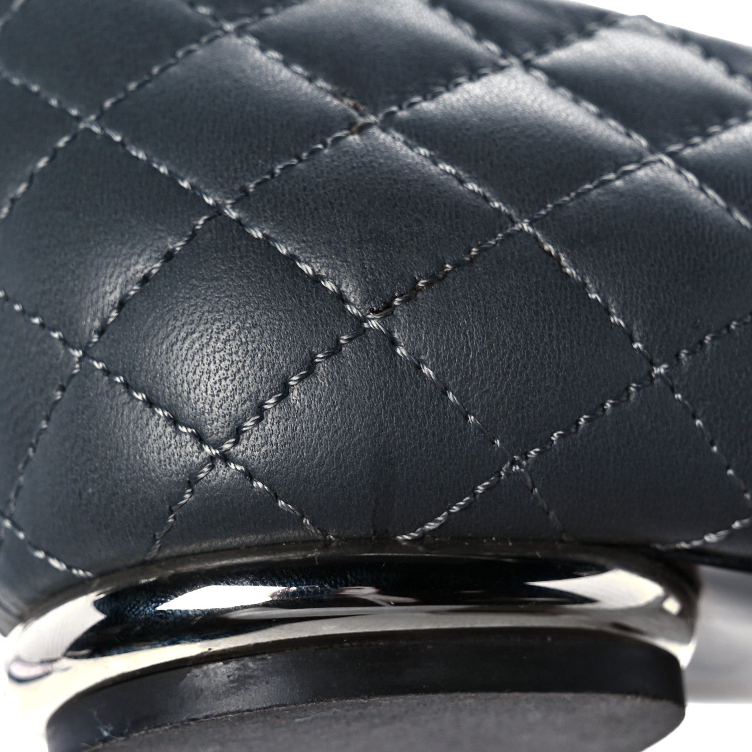 Chanel Lambskin Quilted Cap Toe CC Ballerina Flats 38 Charcoal Black 10 of 11