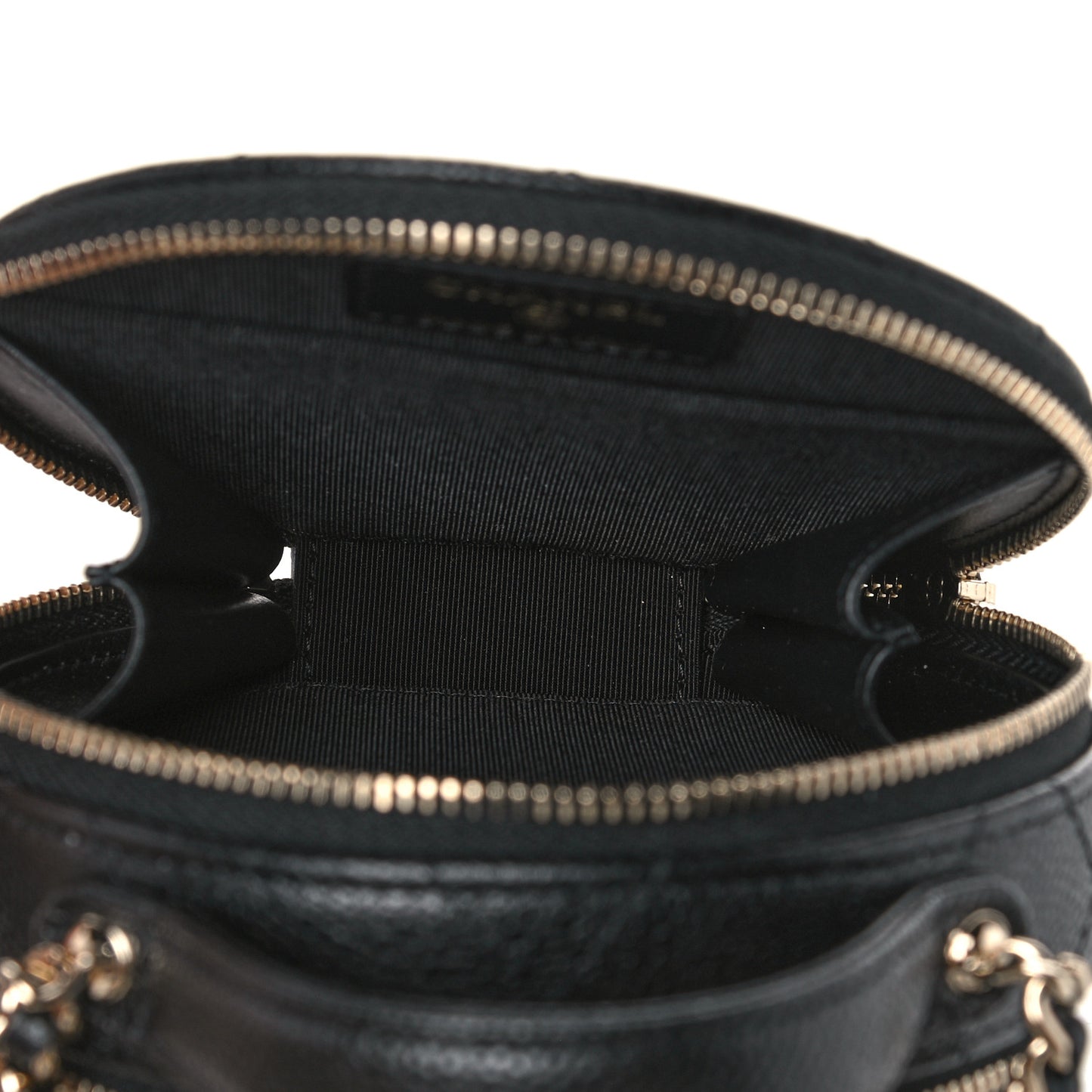 Caviar Quilted Round Handle With Care Vanity With Chain Black