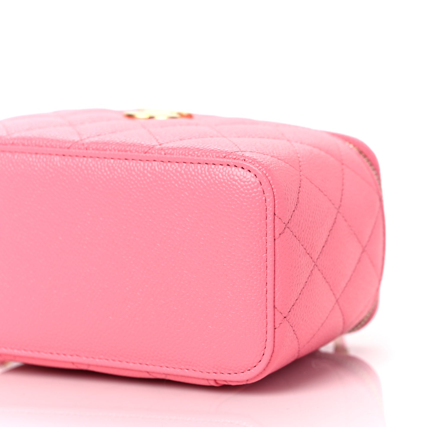 Shiny Caviar Quilted Pick Me Up Vanity Case Pink