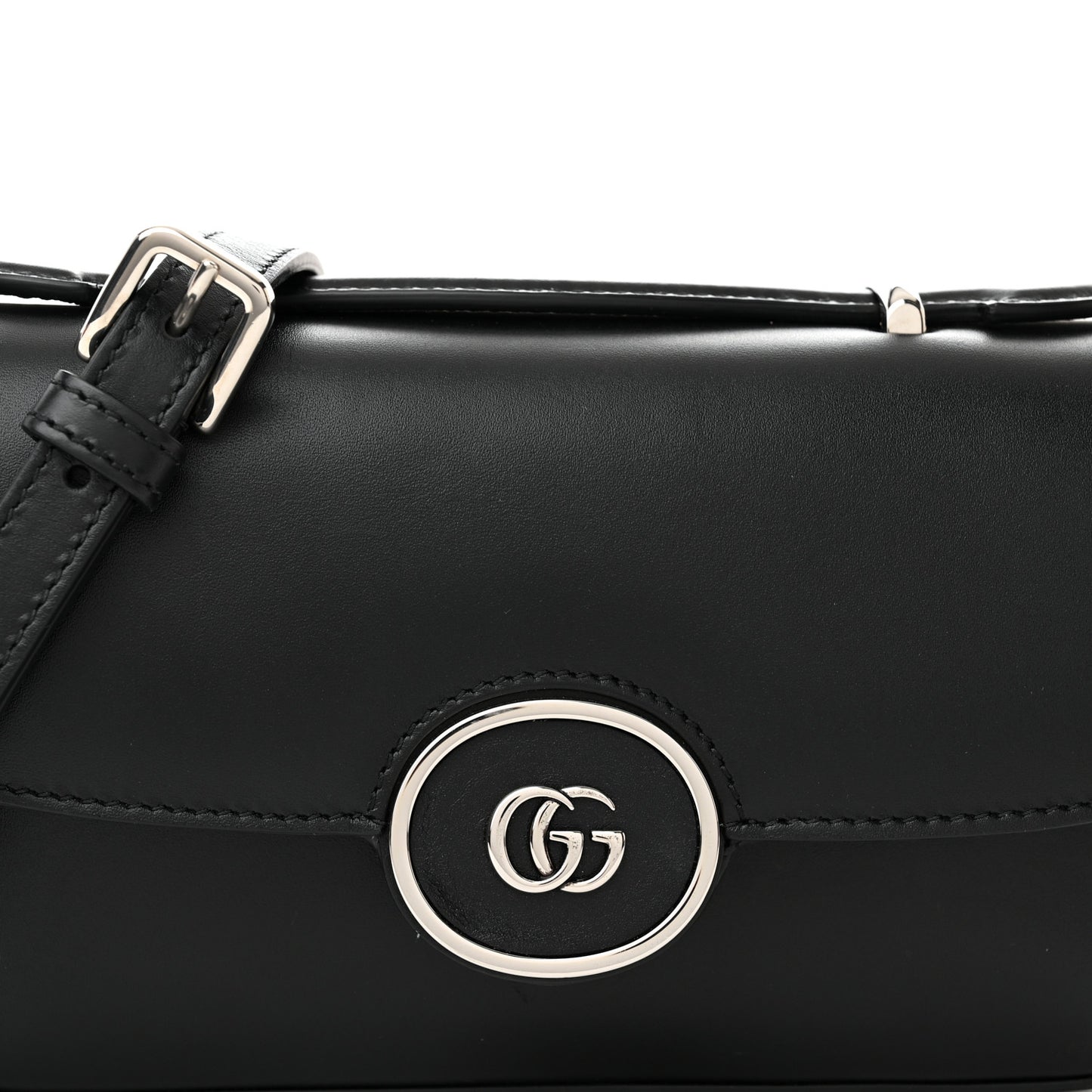 Senna Calfskin Petite GG Top Handle Shoulder Bag Black