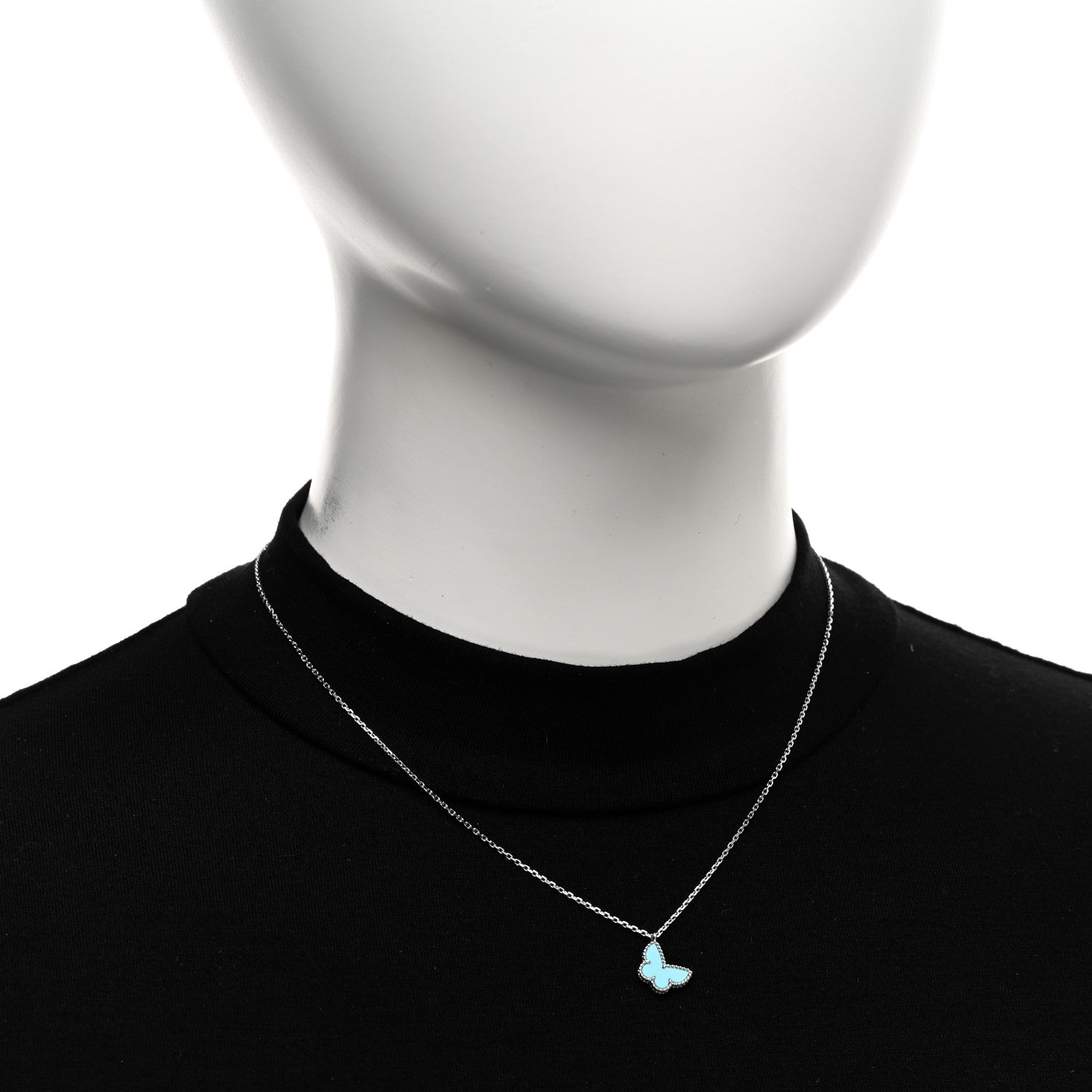 Van Cleef & Arpels 18K White Gold Turquoise Sweet Alhambra Butterfly Pendant Necklace 2 of 5