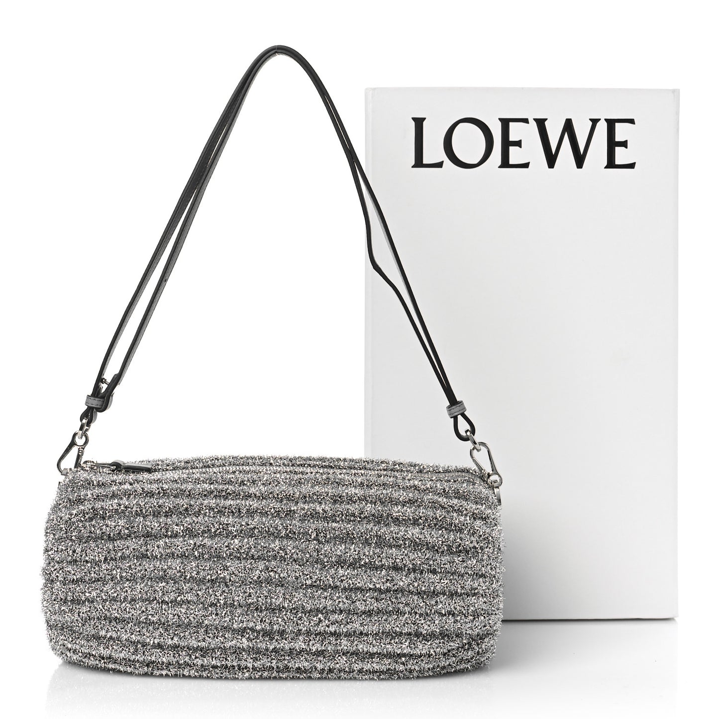 Metallic Lurex Pleated Bracelet Pouch Shoulder Bag Silver