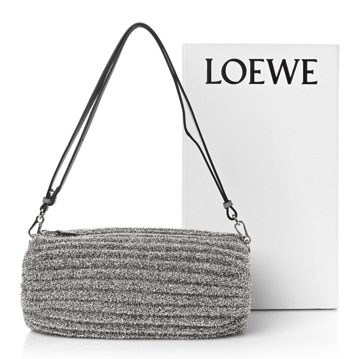 Loewe Metallic Lurex Pleated Bracelet Pouch Shoulder Bag Silver 9 of 9