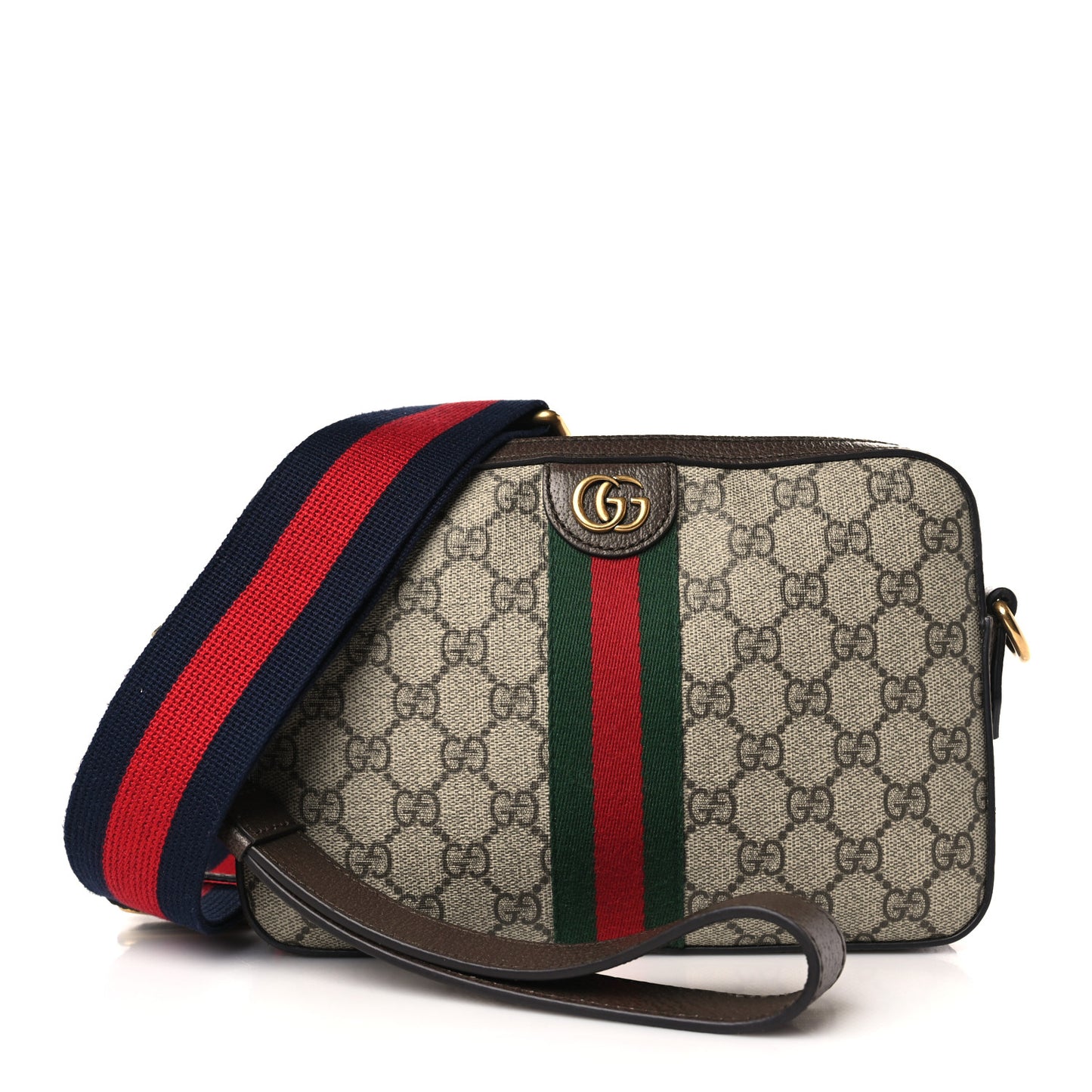 GG Supreme Monogram Textured Dollar Calfskin Web Ophidia Wristlet Shoulder Bag Beige Ebony New Acero