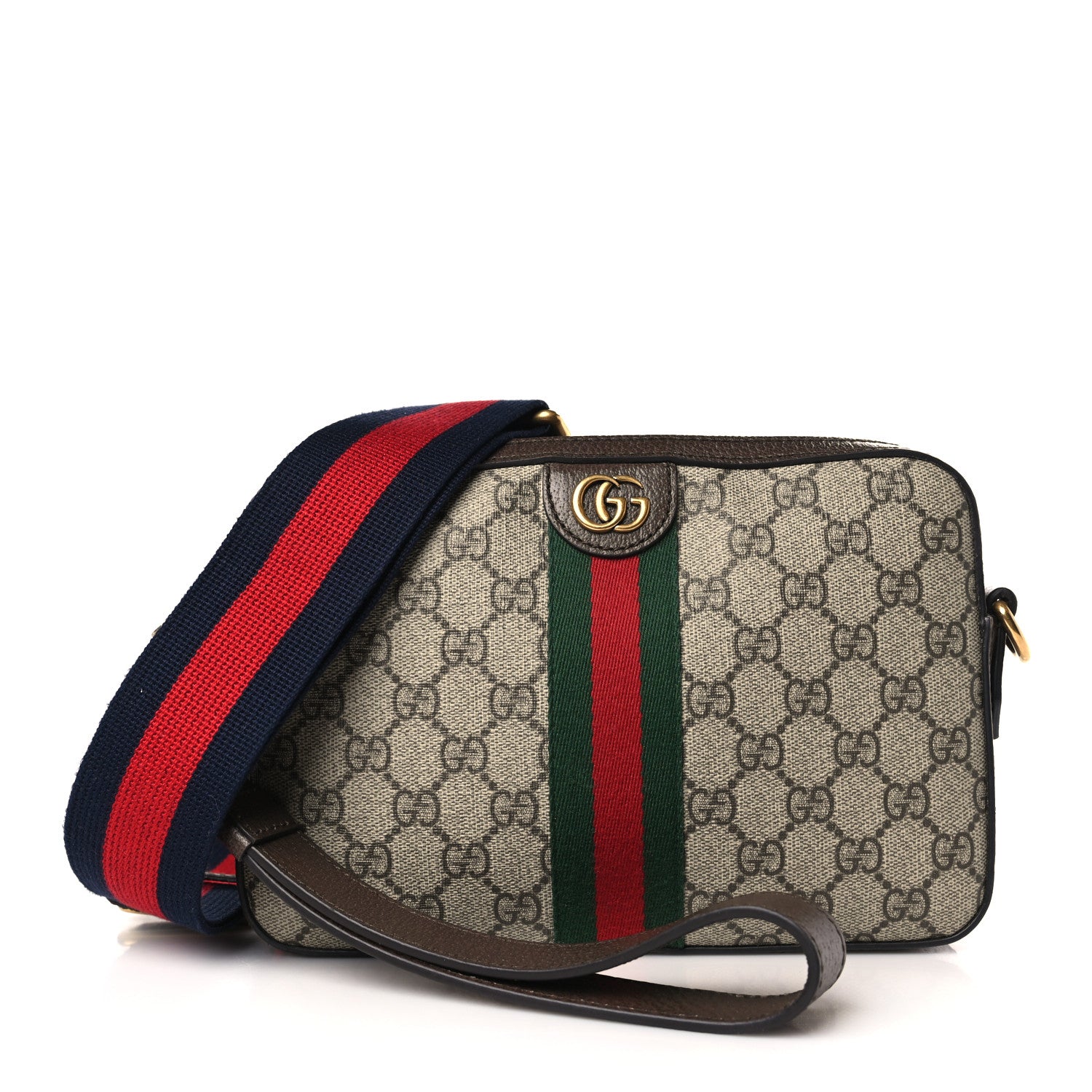 Gucci GG Supreme Monogram Textured Dollar Calfskin Web Ophidia Wristlet Shoulder Bag Beige Ebony New Acero 1 of 9