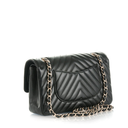 Chanel Lambskin Chevron Quilted Medium Double Flap Black 4 of 9