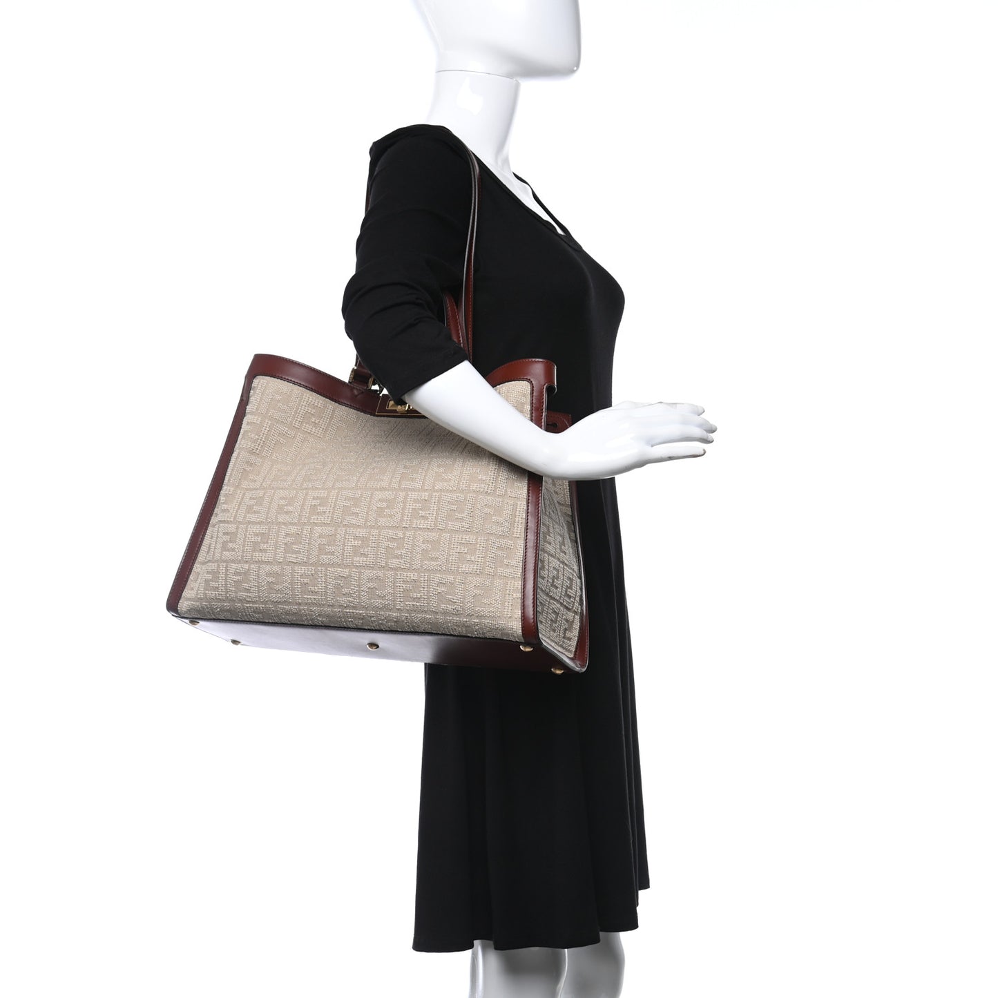 Sardinian Jacquard Vitello King FF 1974 Embroidered Medium Peekaboo X-Tote Corda Praline
