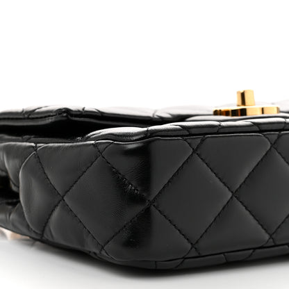 Chanel Shiny Lambskin Quilted Golden Links Top Handle Flap Black 9 of 10