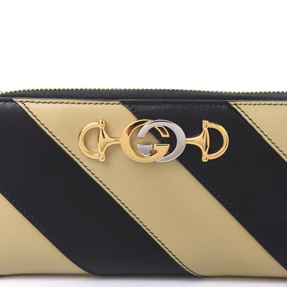 Gucci Smooth Calfskin Diagonal Striped Zumi Zip Around Wallet Black Beige 7 of 7