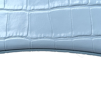 Balenciaga Shiny Calfskin Crocodile Embossed Small Hourglass Top Handle Bag Blue Grey 11 of 13