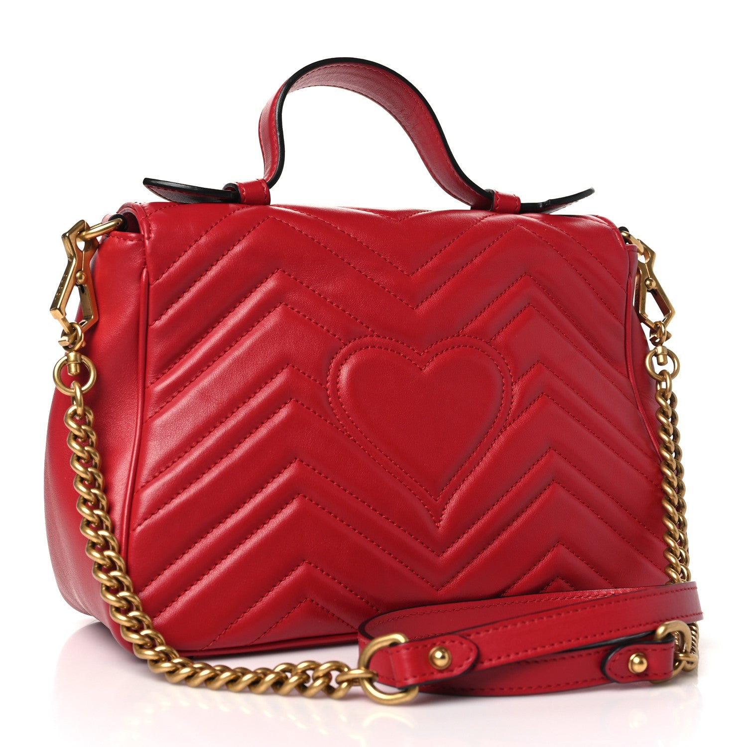 Gucci Calfskin Matelasse Small GG Marmont Top Handle Shoulder Bag Hibiscus Red 3 of 10