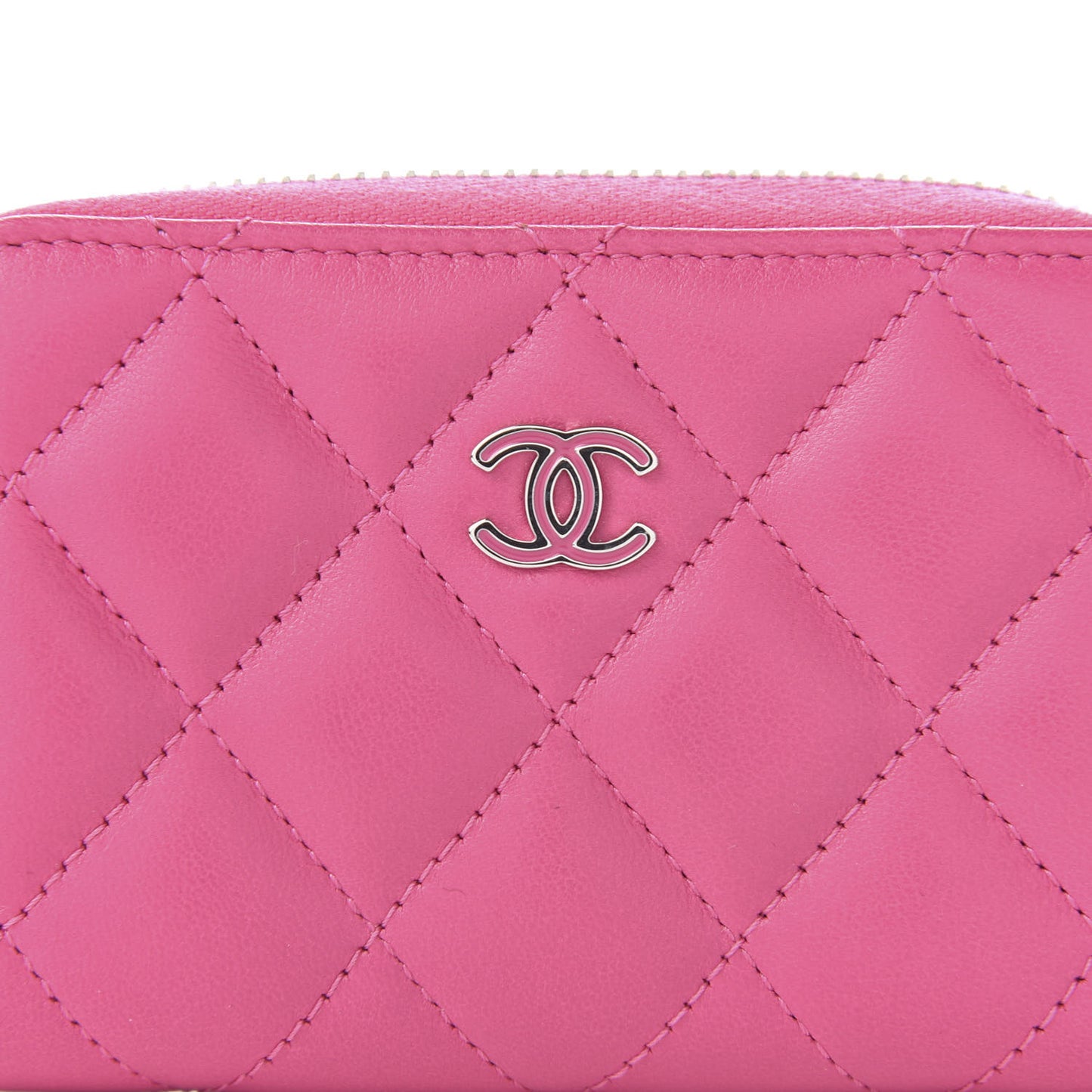 Lambskin Quilted Zip Around Coin Purse Pink