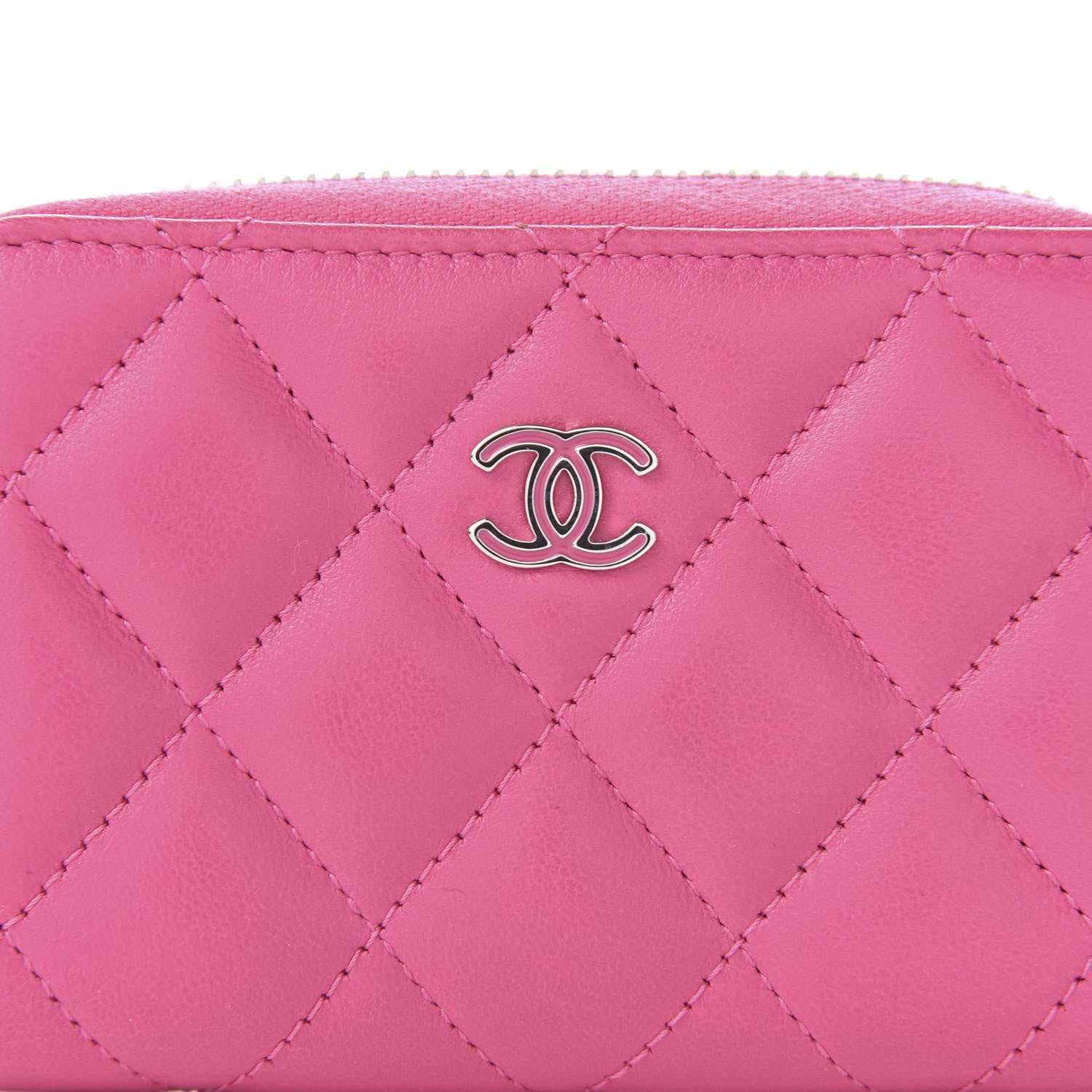Chanel Lambskin Quilted Zip Around Coin Purse Pink 10 of 11