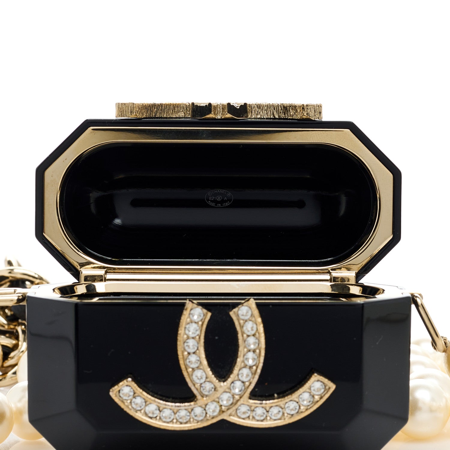 Chanel Resin Crystal Pearl Airpods Pro Holder Necklace Black Pearly White 6 of 7