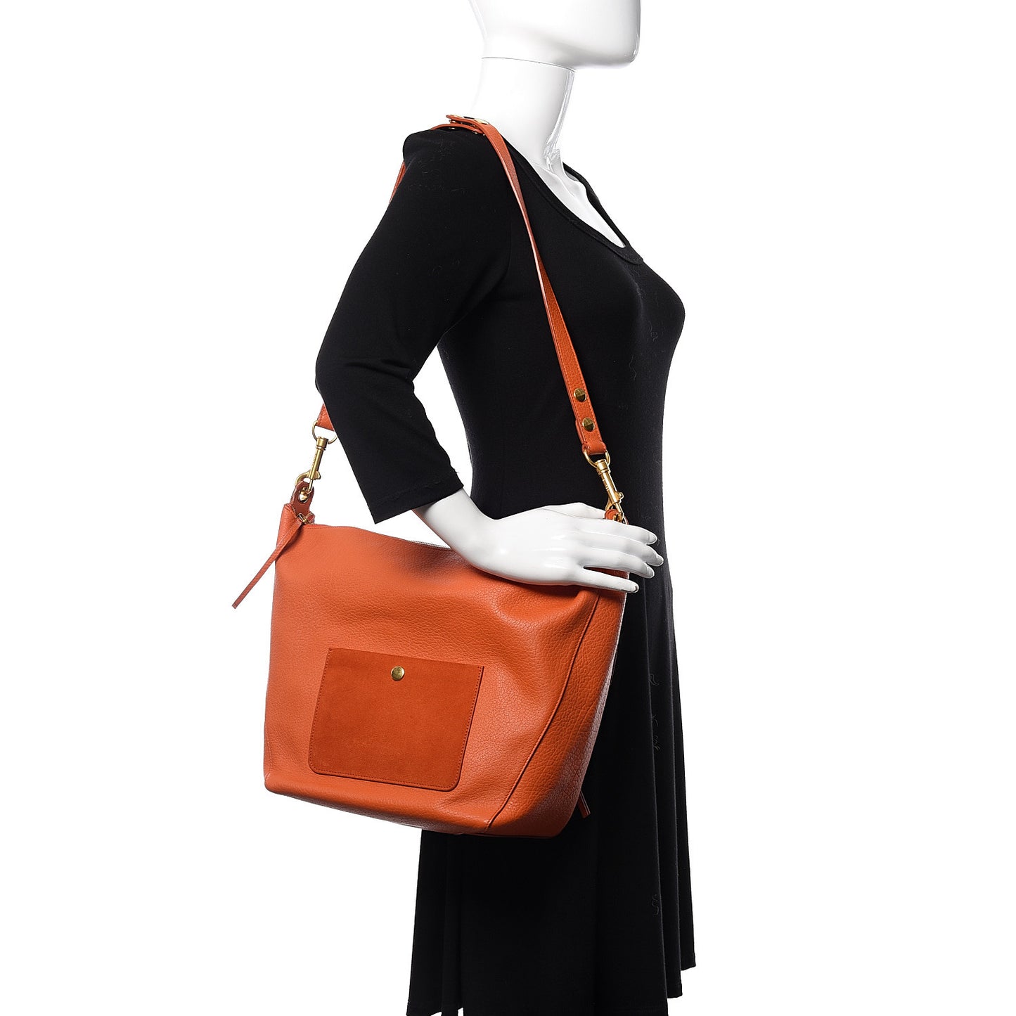 Crisp Calfskin Medium Zipped Hobo Orange