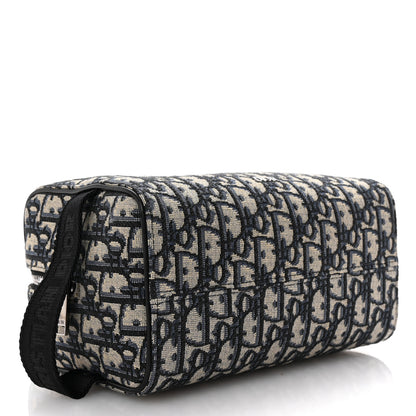 Christian Dior Oblique Jacquard Grained Calfskin Lingot Toiletry Case Blue Black 4 of 7