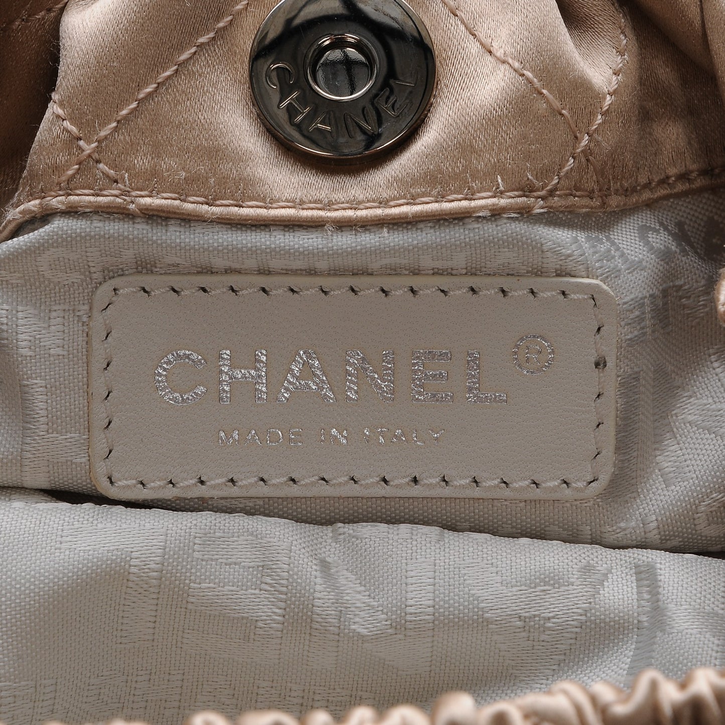 Satin Diamond Stitch Croissant Pochette Beige