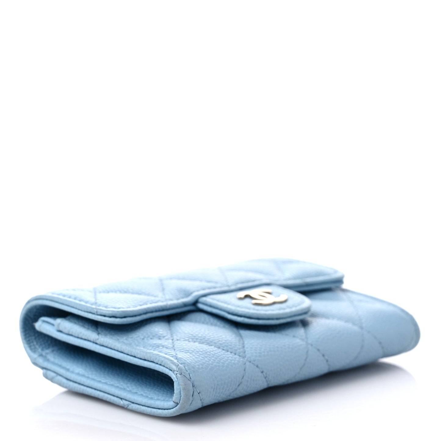 Caviar Quilted Flap Card Holder Wallet Light Blue