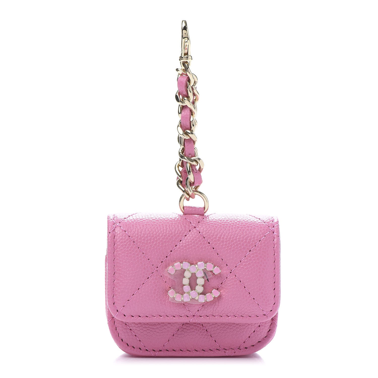 Chanel Caviar Quilted Crystal CC Airpods Pro Case Pink 1 of 9