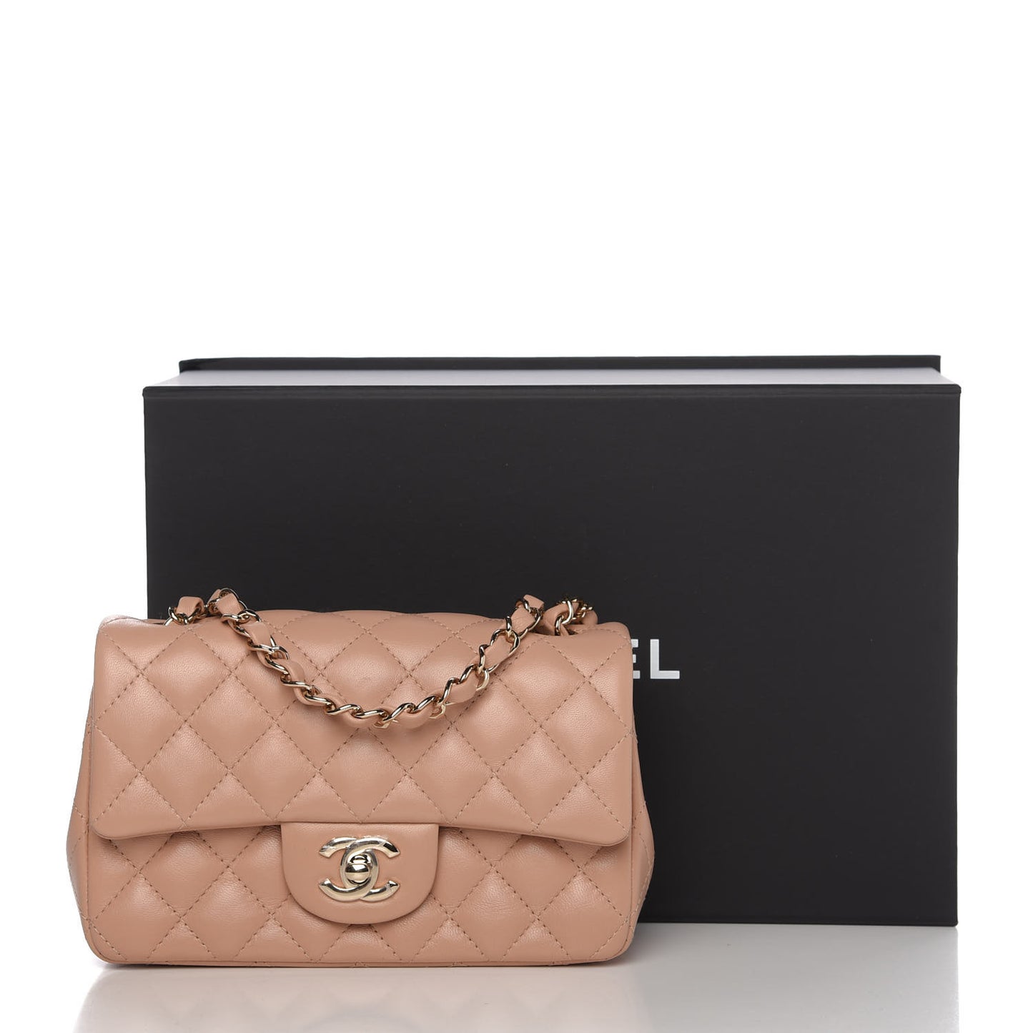 Lambskin Quilted Mini Rectangular Flap Beige