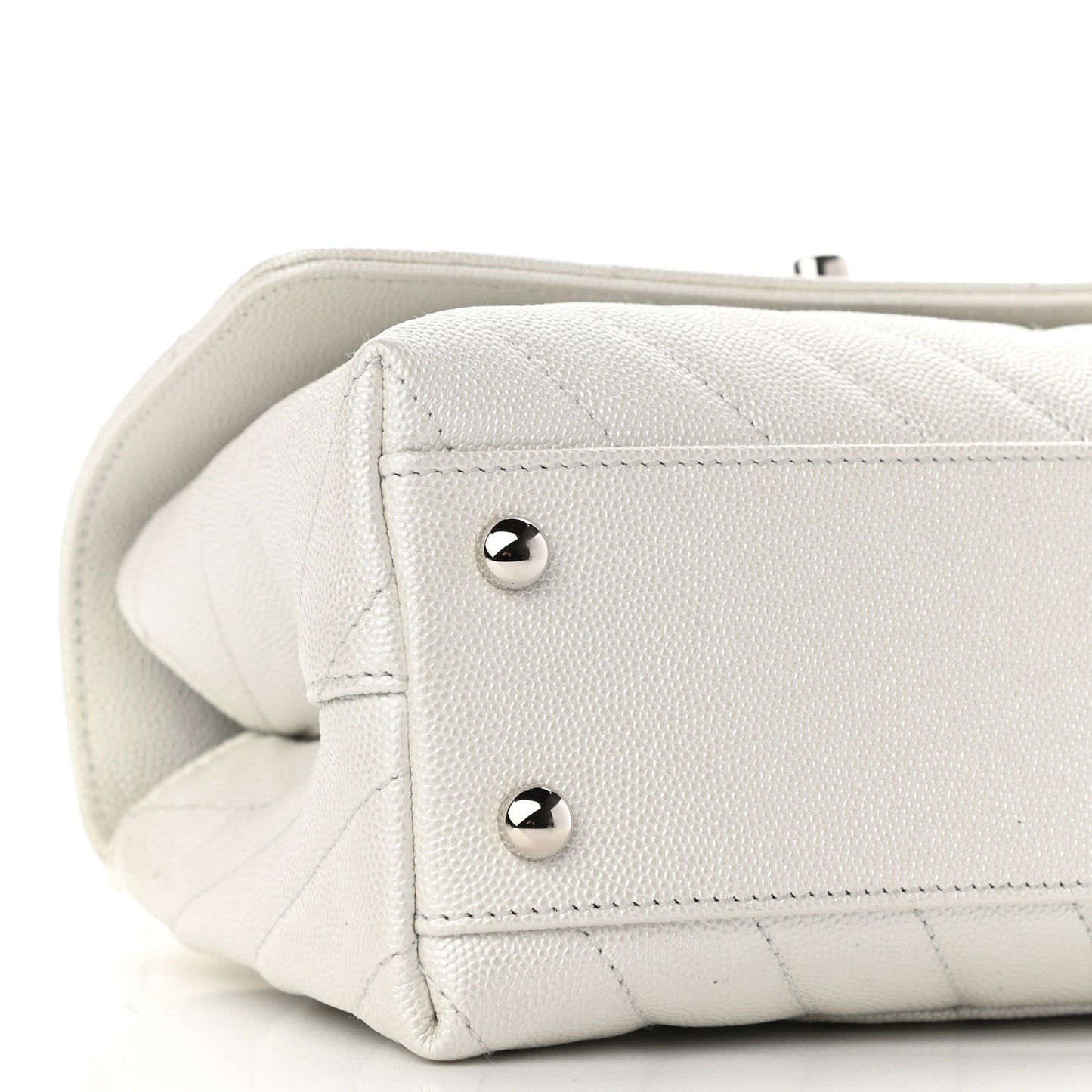 Iridescent Caviar Chevron Quilted Mini Coco Handle Flap White