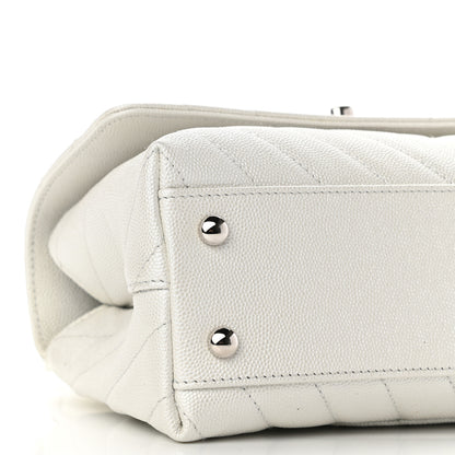 Chanel Iridescent Caviar Chevron Quilted Mini Coco Handle Flap White 17 of 19