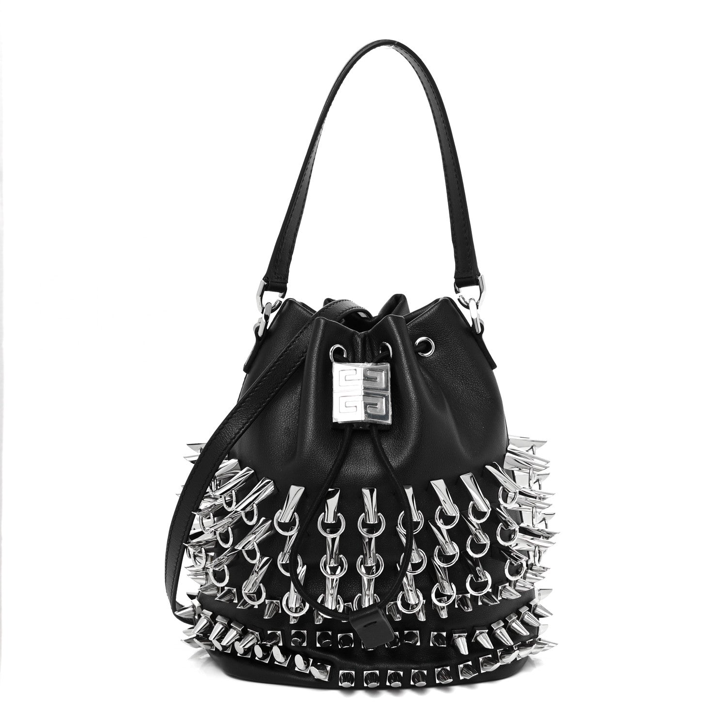 Givenchy Calfskin Spiked Drawstring Bucket Bag Black 1 of 9