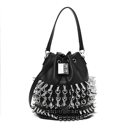 Givenchy Calfskin Spiked Drawstring Bucket Bag Black 1 of 9
