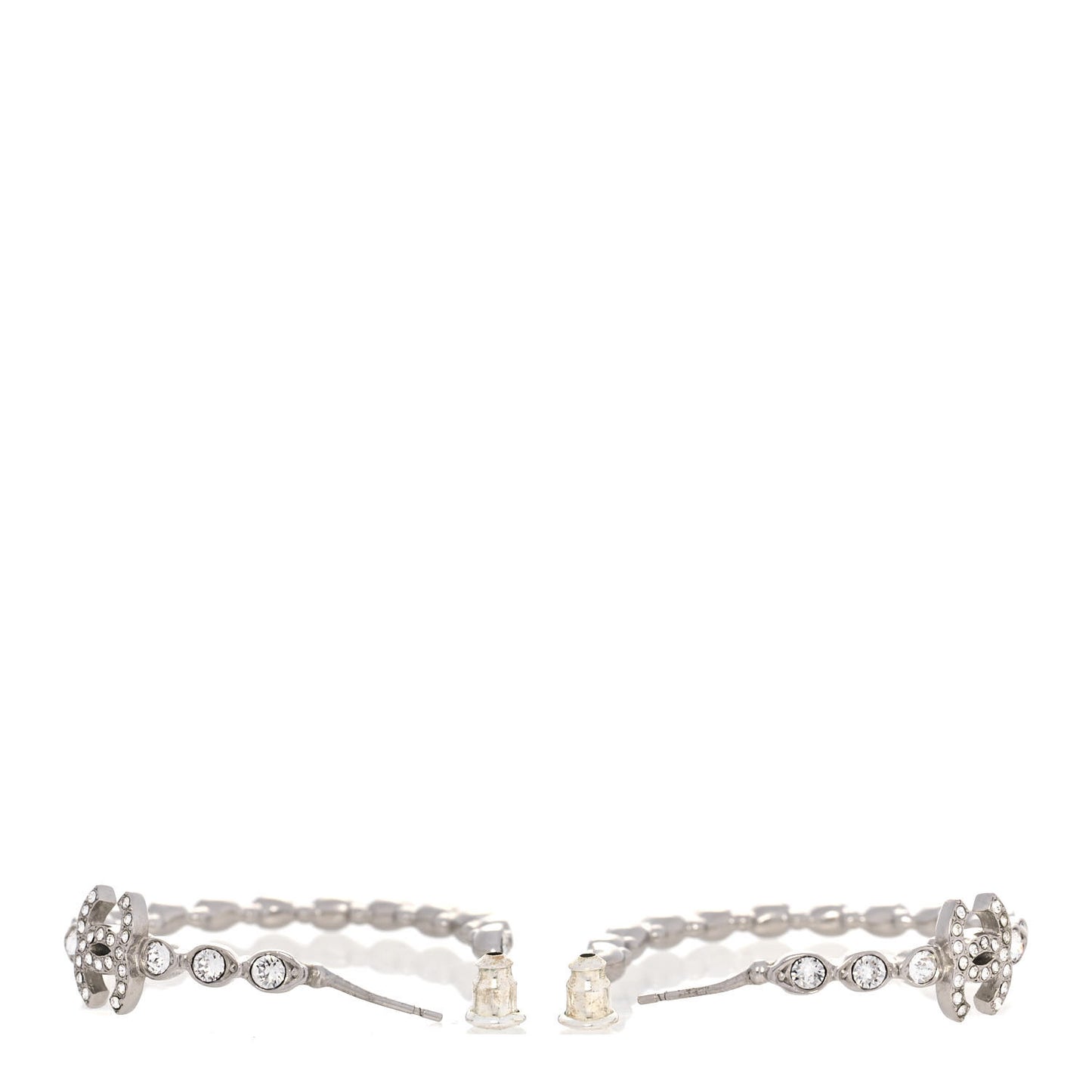 Metal Crystal CC Hoop Earrings Silver