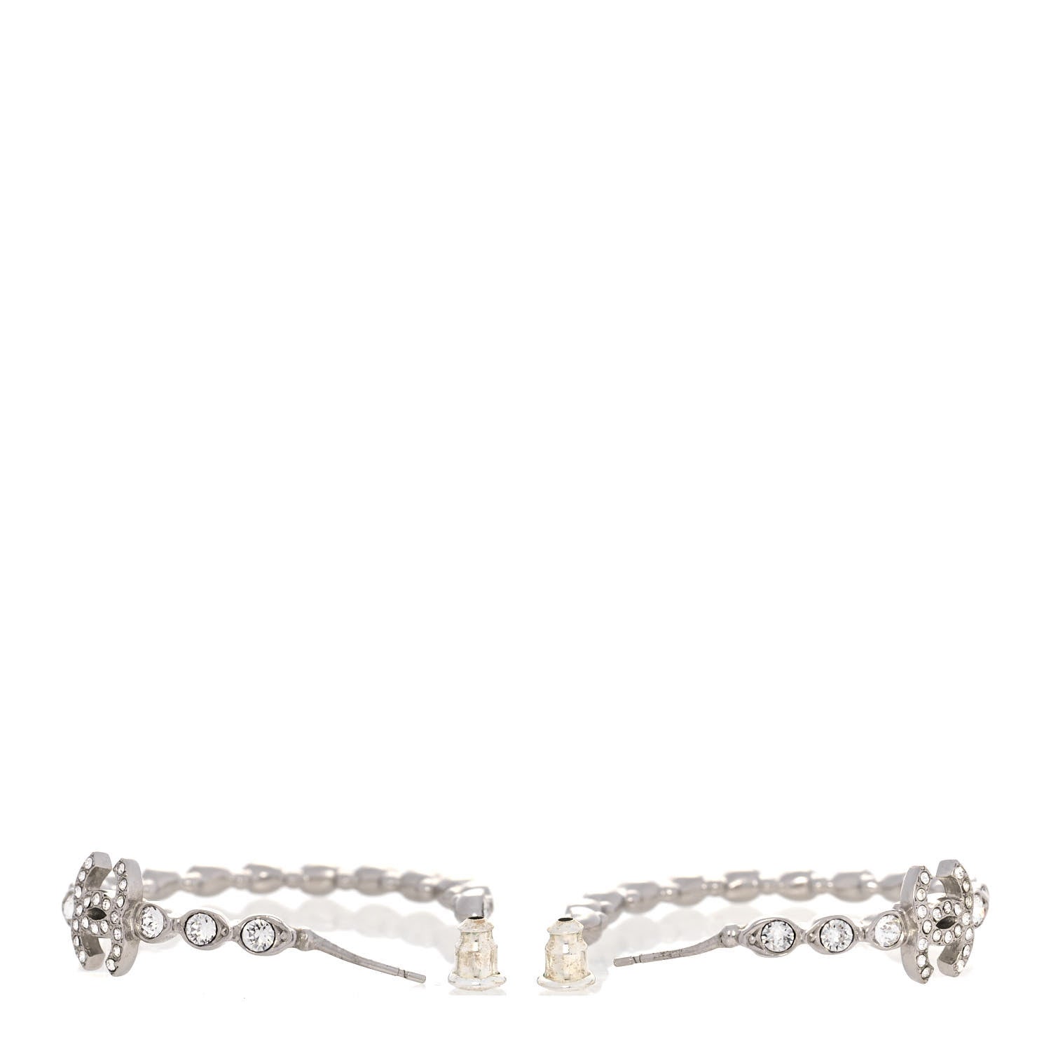 Chanel Metal Crystal CC Hoop Earrings Silver 4 of 5