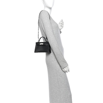 Hermes Chevre Chamkila Clou de Coeur Mini Kelly Sellier 20 Black 2 of 11