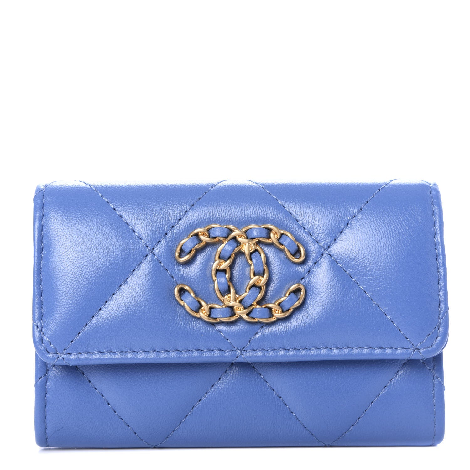 Chanel Lambskin Quilted 19 Flap Card Holder Light Blue 1 of 9